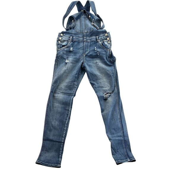 Vintage Indigo Rein Womens Denim Overalls 13/30 Blue Distressed Cargo Skinny Leg - Picture 1 of 15